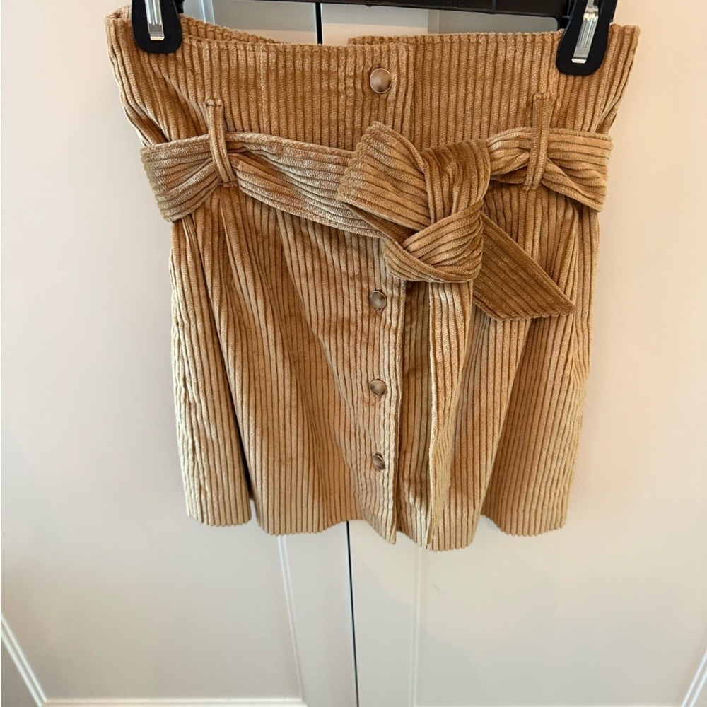 Sezane Corduroy Button-Front Mini Skirt with Self-Tie Belt